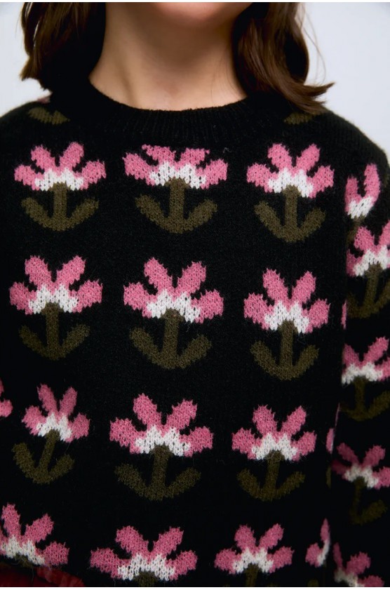 Πουλόβερ με τύπωμα λουλουδιών Babouska για κορίτσια Compania Fantastica 10352 μαύρο