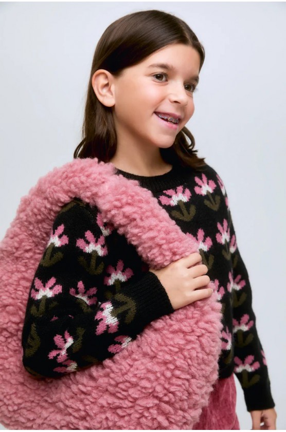 Πουλόβερ με τύπωμα λουλουδιών Babouska για κορίτσια Compania Fantastica 10352 μαύρο