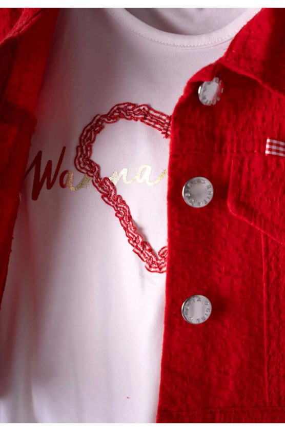 Σετ Φούστα, μπλούζα και πανωφόρι για μικρά κορίτσια EBITA 242210 κόκκινο