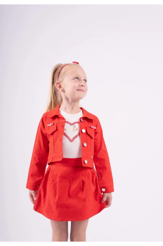 Σετ Φούστα, μπλούζα και πανωφόρι για μικρά κορίτσια EBITA 242210 κόκκινο