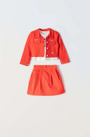 Σετ Φούστα, μπλούζα και πανωφόρι για μικρά κορίτσια EBITA 242210 κόκκινο