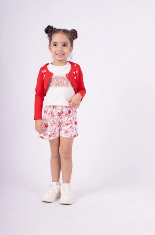Σετ Ζακέτα-Μπλούζα-Σορτς για μικρά κορίτσια EBITA 242209 Κόκκινο