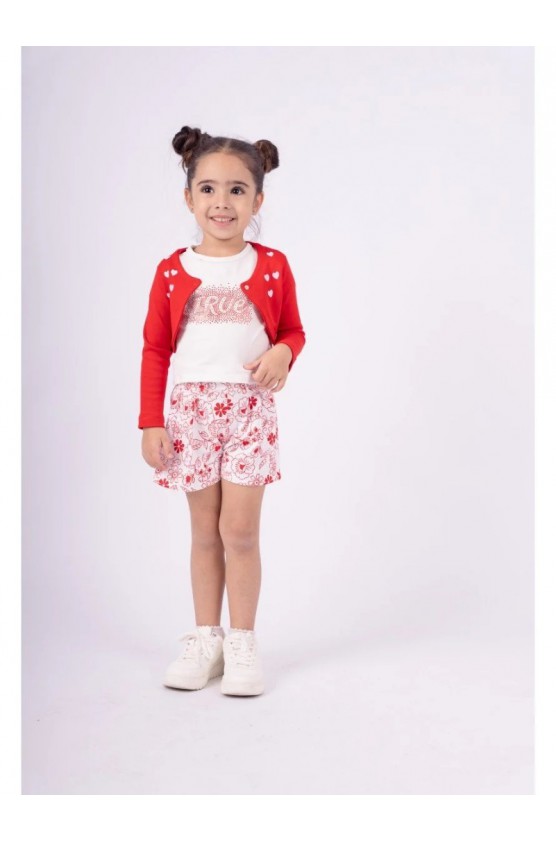 Σετ Ζακέτα-Μπλούζα-Σορτς για μικρά κορίτσια EBITA 242209 Κόκκινο