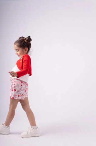 Σετ Ζακέτα-Μπλούζα-Σορτς για μικρά κορίτσια EBITA 242209 Κόκκινο