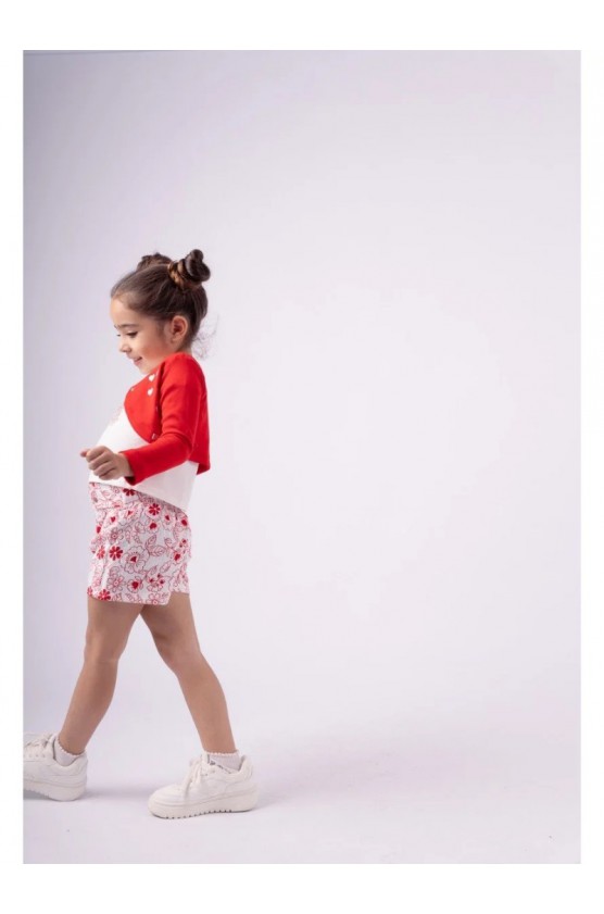 Σετ Ζακέτα-Μπλούζα-Σορτς για μικρά κορίτσια EBITA 242209 Κόκκινο