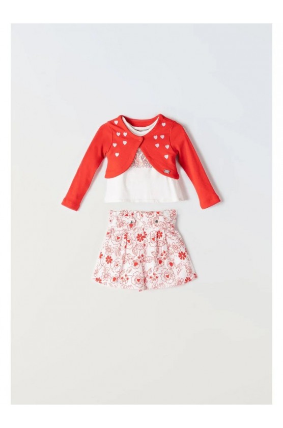 Σετ Ζακέτα-Μπλούζα-Σορτς για μικρά κορίτσια EBITA 242209 Κόκκινο