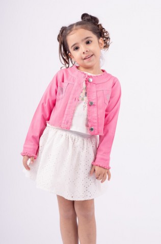 Σετ Φούστα, μπλούζα τζιν πανωφόρι για μικρά κορίτσια EBITA 242217 φούξια