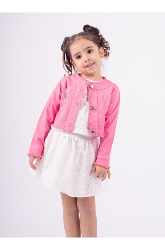 Σετ Φούστα, μπλούζα τζιν πανωφόρι για μικρά κορίτσια EBITA 242217 φούξια