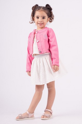 Σετ Φούστα, μπλούζα τζιν πανωφόρι για μικρά κορίτσια EBITA 242217 φούξια