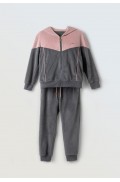 Σετ φόρμας με ζακέτα βελουτέ για κορίτσια EBITA 243005 γκρι-ροζ