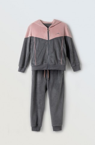 Σετ φόρμας με ζακέτα βελουτέ για κορίτσια EBITA 243005 γκρι-ροζ