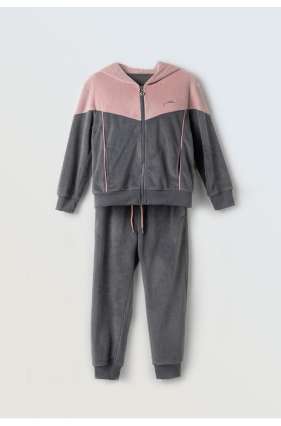 Σετ φόρμας με ζακέτα βελουτέ για κορίτσια EBITA 243005 γκρι-ροζ