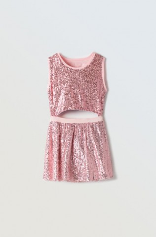 Σετ τοπ με παγιέτες και Φούστα για μικρά κορίτσια EBITA 254224 ροζ