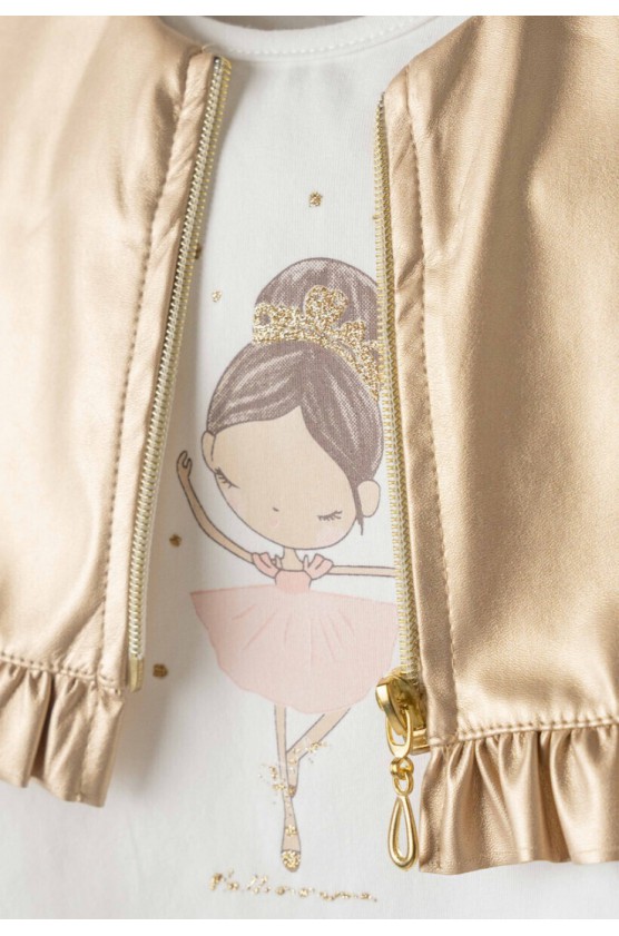 Σετ πανωφόρι μπλουζάκι και Φούστα για μικρά κορίτσια EBITA 254233 Μπεζ