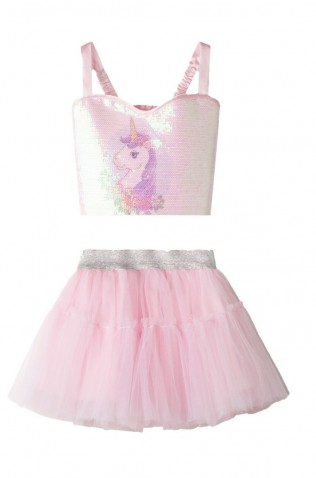 Σετ τοπ παγιέτα και Φούστα για μικρά κορίτσια EBITA 266234 ροζ