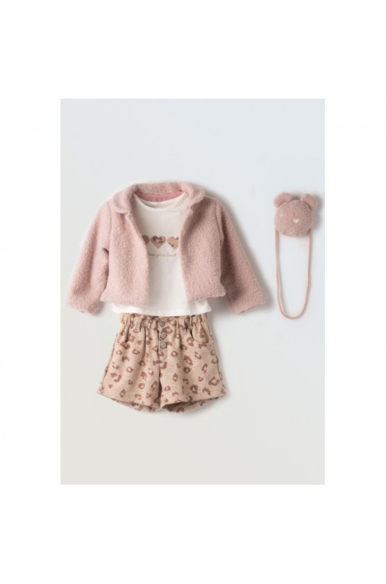 Σετ μπλούζα , σορτς και πανωφόρι για μικρά κορίτσια EBITA 243241 ροζ
