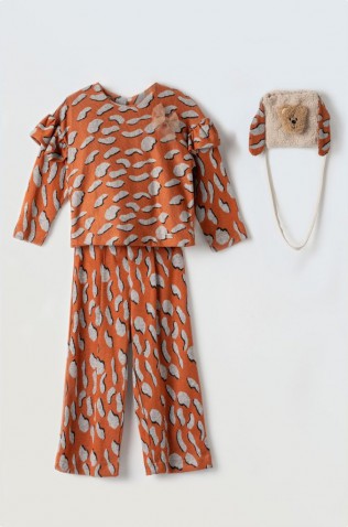 Σετ μπλούζα  με παντελόνα πλεκτή για κορίτσια EBITA 243273 πορτοκαλί