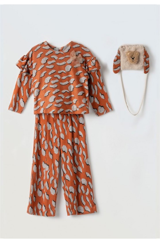 Σετ μπλούζα  με παντελόνα πλεκτή για κορίτσια EBITA 243273 πορτοκαλί