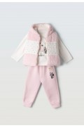 Σετ φόρμας με αμάνικο γούνινο γιλέκο  για μικρά κορίτσια EBITA 243517 ροζ