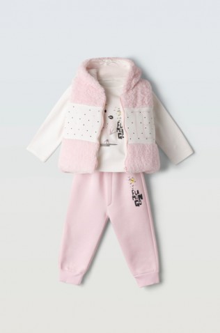 Σετ φόρμας με αμάνικο γούνινο γιλέκο  για μικρά κορίτσια EBITA 243517 ροζ