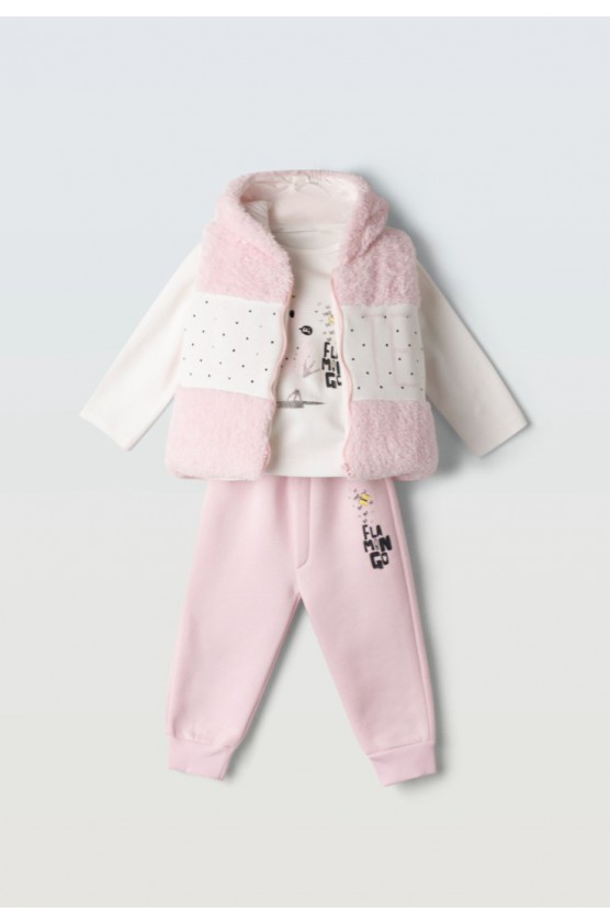 Σετ φόρμας με αμάνικο γούνινο γιλέκο  για μικρά κορίτσια EBITA 243517 ροζ