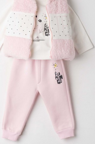Σετ φόρμας με αμάνικο γούνινο γιλέκο  για μικρά κορίτσια EBITA 243517 ροζ