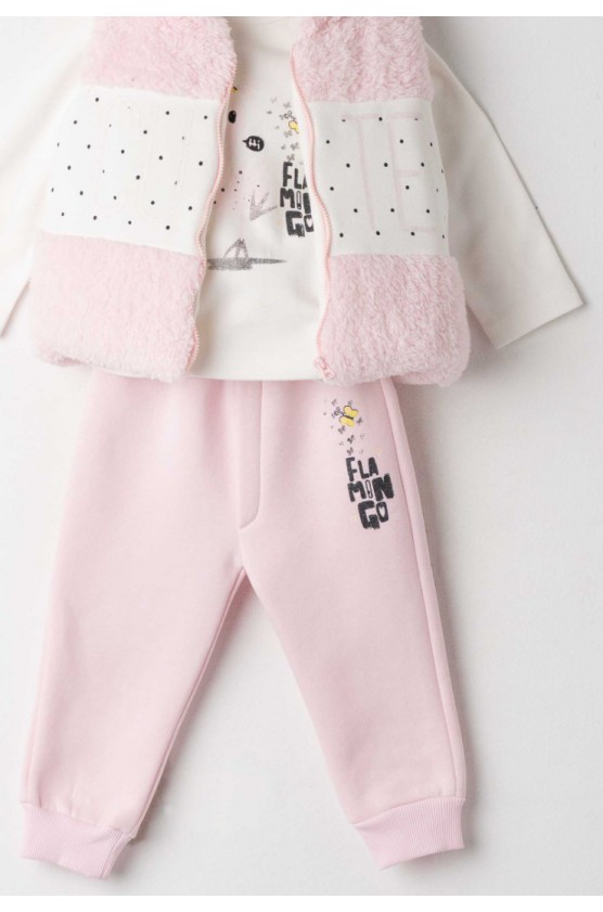 Σετ φόρμας με αμάνικο γούνινο γιλέκο  για μικρά κορίτσια EBITA 243517 ροζ