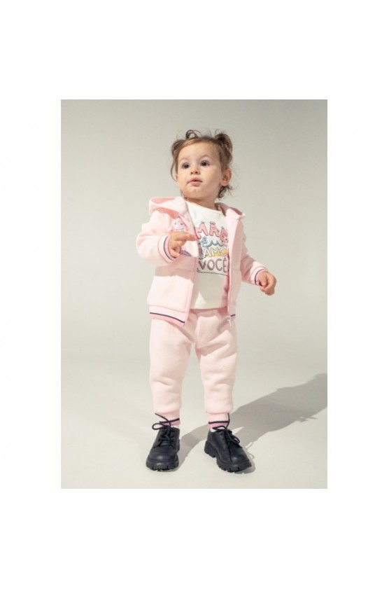 Σετ ζακέτα, μπλούζα και παντελόνι φόρμας για μικρά κορίτσια EBITA 243528 ροζ