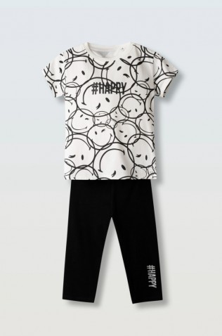 Σετ μπλούζα  με κολάν  κάπρι για κορίτσια EBITA 254058 λευκό-μαύρο