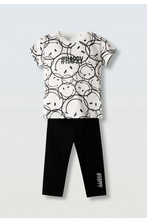 Σετ μπλούζα  με κολάν  κάπρι για κορίτσια EBITA 254058 λευκό-μαύρο