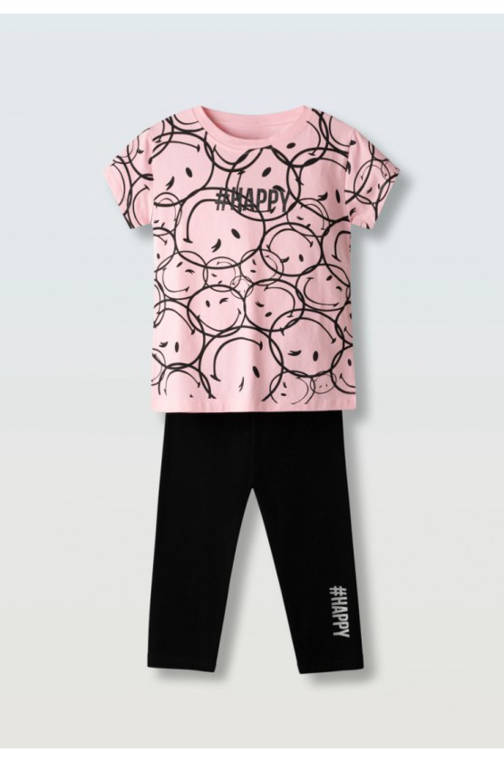 Σετ μπλούζα  με κολάν  κάπρι για κορίτσια EBITA 254058 ροζ-μαύρο