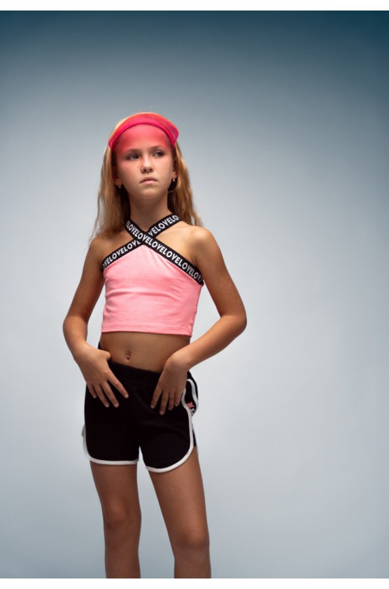 Σετ μπλουζάκι με σορτς για κορίτσια EBITA 254074 ροζ-μαύρο
