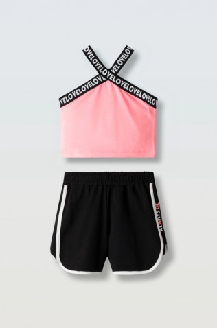 Σετ μπλουζάκι με σορτς για κορίτσια EBITA 254074 ροζ-μαύρο 