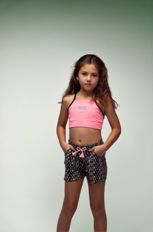 Σετ μπλουζάκι crop με σορτς για κορίτσια EBITA 254097 ροζ-μαύρο 