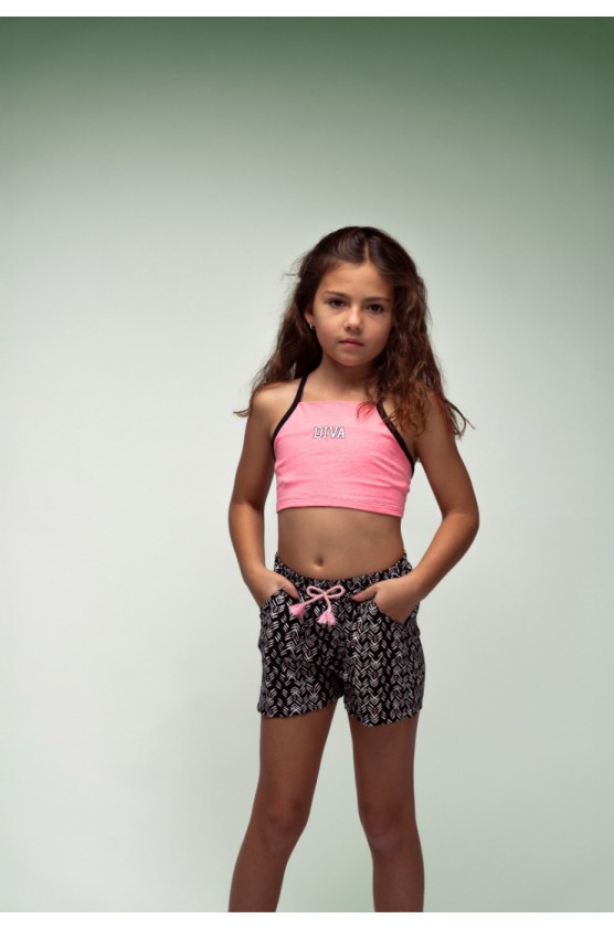 Σετ μπλουζάκι crop με σορτς για κορίτσια EBITA 254097 ροζ-μαύρο