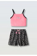 Σετ μπλουζάκι crop με σορτς για κορίτσια EBITA 254097 ροζ-μαύρο
