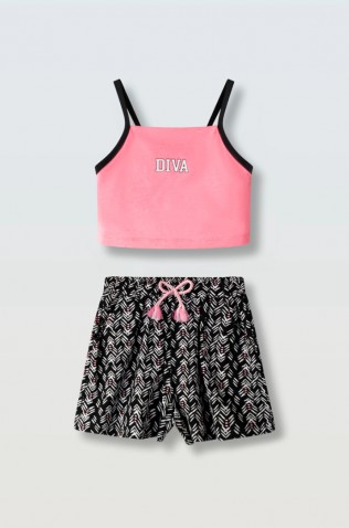 Σετ μπλουζάκι crop με σορτς για κορίτσια EBITA 254097 ροζ-μαύρο 