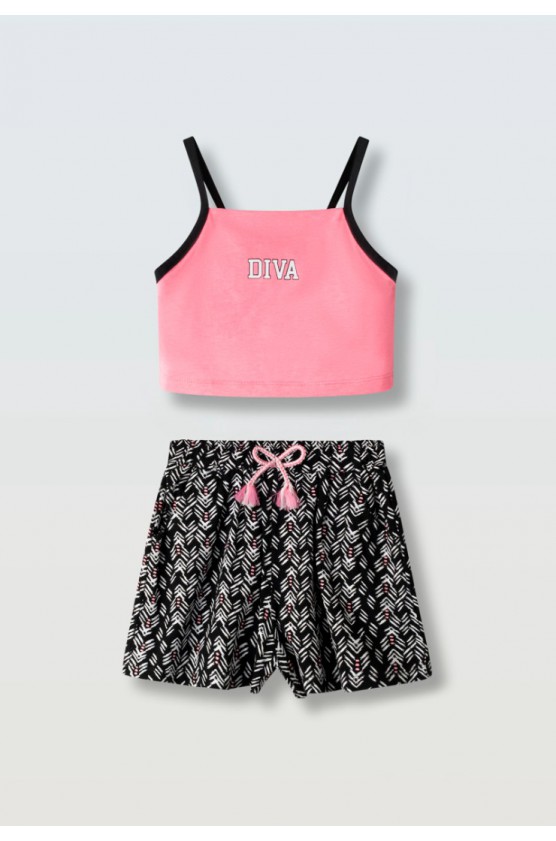 Σετ μπλουζάκι crop με σορτς για κορίτσια EBITA 254097 ροζ-μαύρο