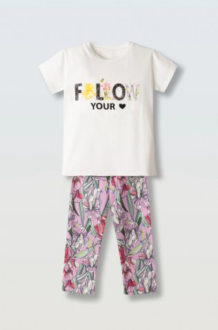 Σετ μπλούζα  με κολάν  κάπρι για κορίτσια EBITA 254098 λευκό