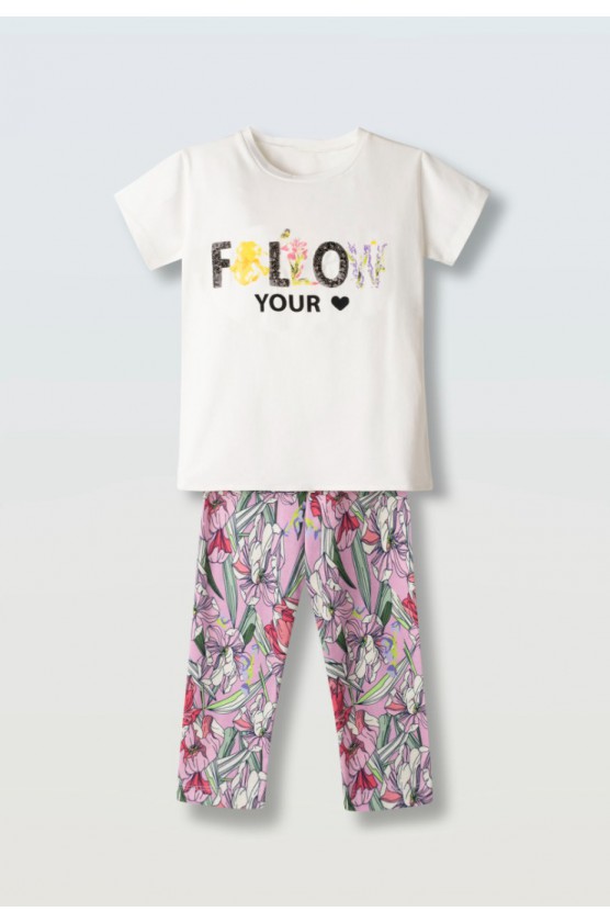 Σετ μπλούζα  με κολάν  κάπρι για κορίτσια EBITA 254098 λευκό