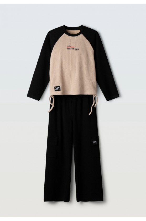 Σετ Μπλούζα και Παντελόνι cargo Εβίτα 255036 μαύρο - μπεζ