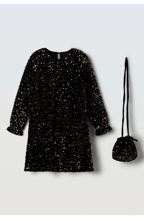 Φόρεμα με μακρύ μανίκι και Παγιέτες  Για κορίτσια ebita 255054 Μαύρο