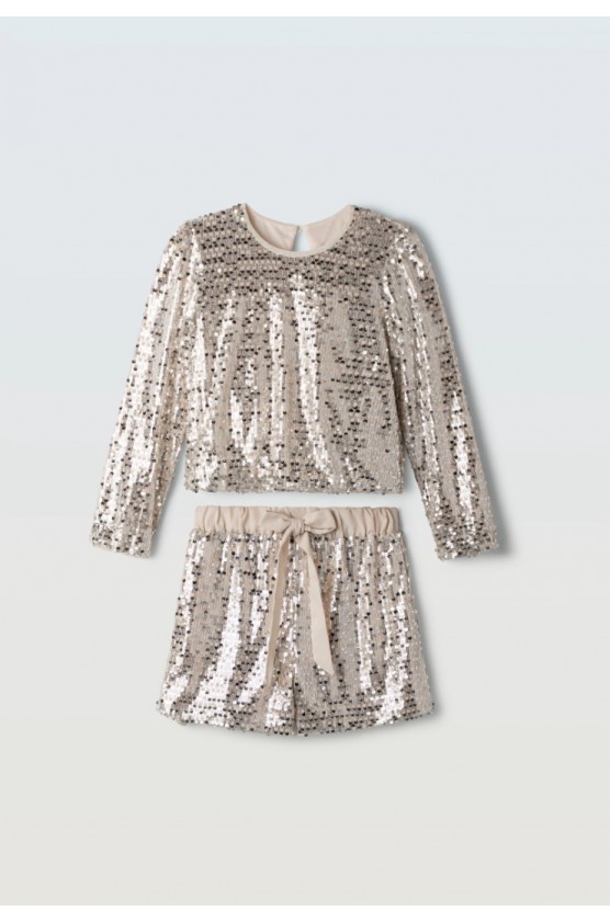 Σετ μπλούζα με σορτς παγιέτα για κορίτσια EBITA 255064 χρυσό