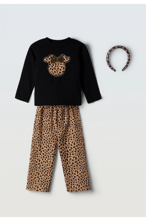 Σετ μπλούζα  με κολάν λεοπάρ για κορίτσια EBITA 255260 Μαύρο
