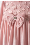 Φόρεμα βελούδινο μακρυμάνικο με στρας για μικρά κορίτσια EBITA 255298 ροζ