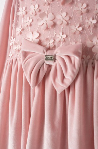 Φόρεμα βελούδινο μακρυμάνικο με στρας για μικρά κορίτσια EBITA 255298 ροζ