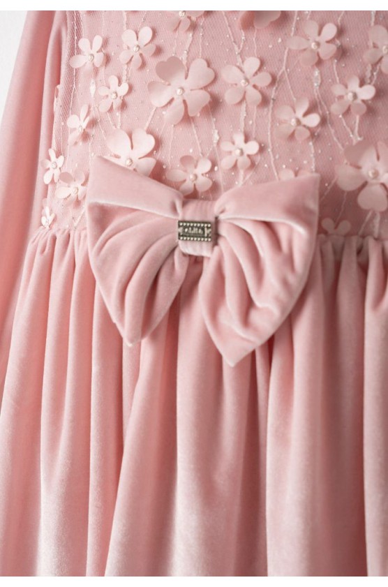 Φόρεμα βελούδινο μακρυμάνικο με στρας για μικρά κορίτσια EBITA 255298 ροζ