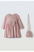 Φόρεμα βελούδινο μακρυμάνικο με στρας για μικρά κορίτσια EBITA 255298 ροζ