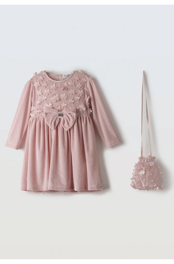 Φόρεμα βελούδινο μακρυμάνικο με στρας για μικρά κορίτσια EBITA 255298 ροζ