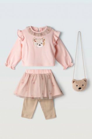 Σετ φούστα μπλούζα και κολάν για κορίτσια EBITA 255532 ροζ
